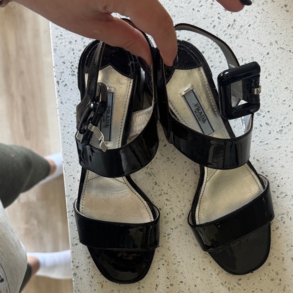 Prada Glossy Black Sandals